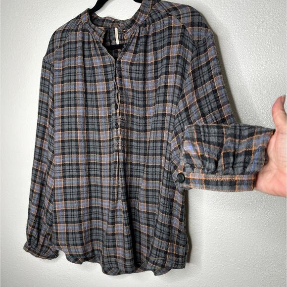 Free People Northern Bound Oversized Plaid Half Button Long Sleeve Shirt XS - Picture 5 of 13